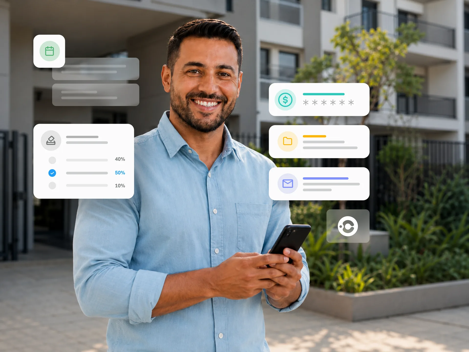 Síndico usando a Communy para acompanhar chamados, documentos e informações financeiras do condomínio